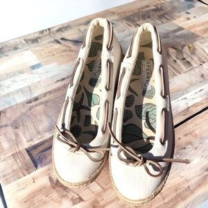 SPERRY Top Sider Slip On Loafer Natural Canvas Deck Shoes 7.5